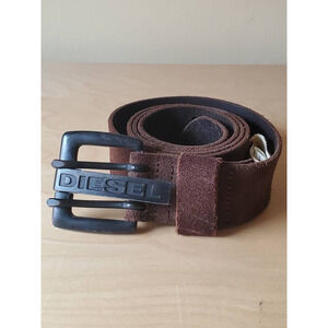 Diesel Suede Leather Dress Belt Brown Adjustable Italy Metal Buckle 100/40